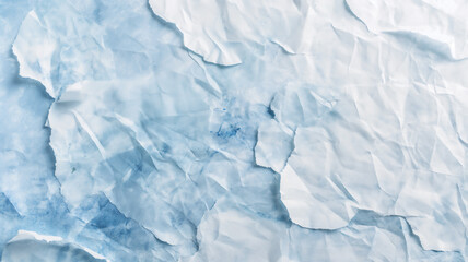 Crumpled paper texture with light blue tones, resembling ice or water.