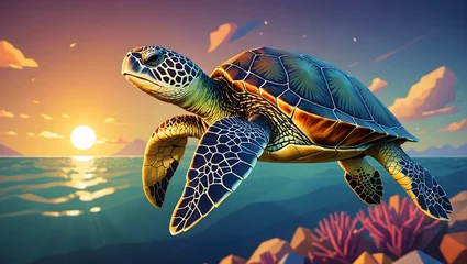 Deurstickers Sea turtle swimming in the ocean/coral reefs © Noah