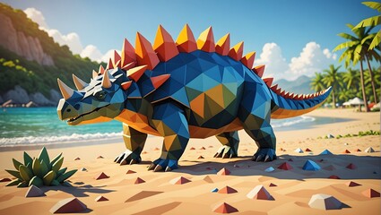 Colorful dinosaur at the beach
