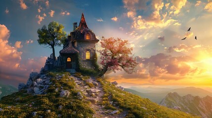 Fototapeta premium Magical witch's house on the hill