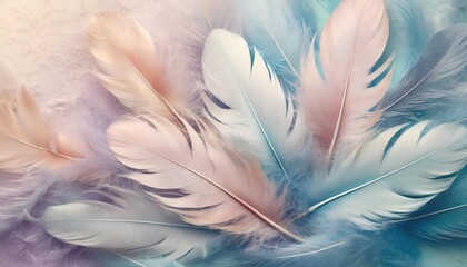 light soft pastel dreamy floral abstract background with feathers