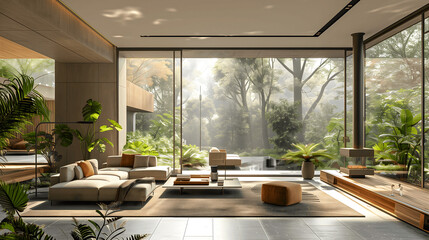 Modern Smart Home Living Room with Advanced Technology Integration