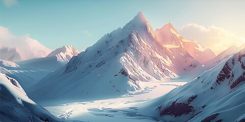 Snowy mountain peak nature beauty in winter, AI Generative.