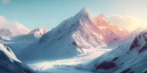 Meubelstickers Snowy mountain peak nature beauty in winter, AI Generative. © Miry Haval