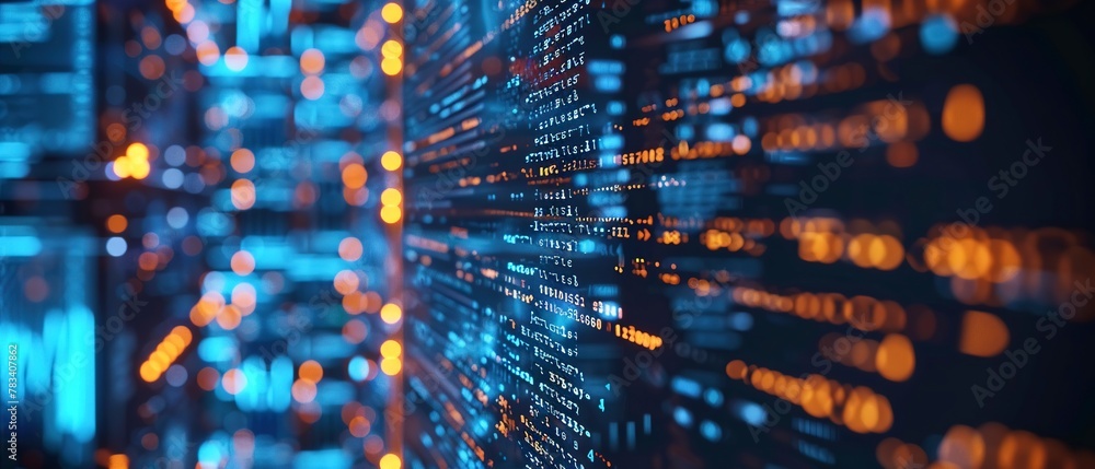 Wall mural smart contract code on computer monitor, blockchain technology, clear syntax, focused work