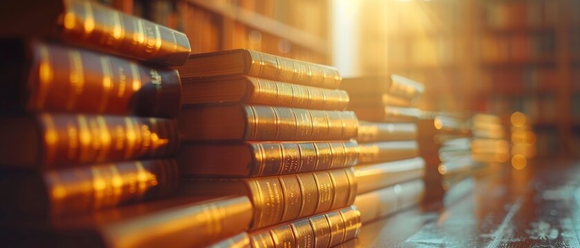 Macro view of corporate finance books, soft backlight, knowledge base, focused study