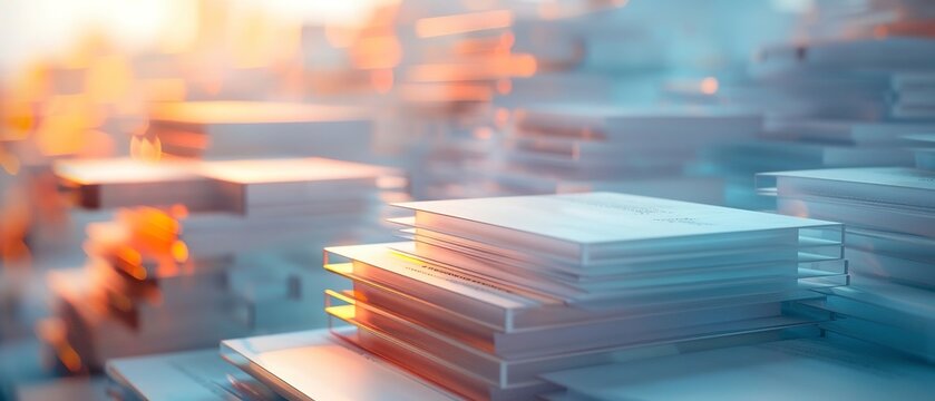 Macro view of corporate finance books, soft backlight, knowledge base, focused study