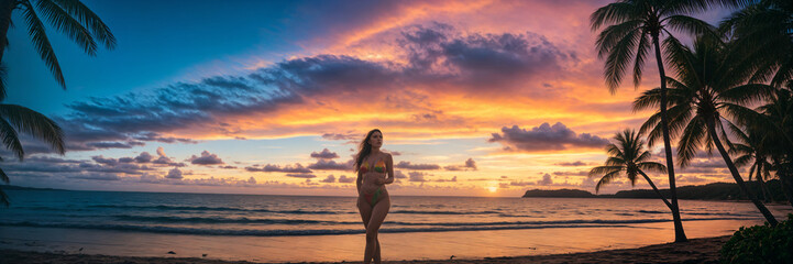 Tropical Aura: Enchanting Beauty Glows on the Sunlit Beach