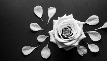 a black and white photo of a flower on a black background with a white rose in the middle of the petals