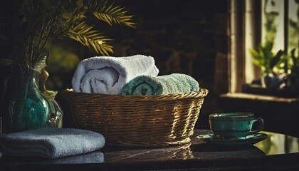 basket with towels on the table