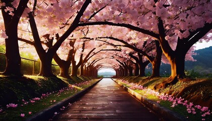 illustration of a sakura tunnel in japan