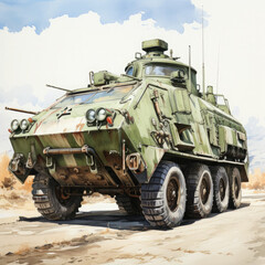 Watercolor Armenian Marder traktor, clipart Illustration, Generative Ai
