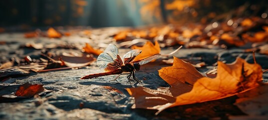 Tranquil Serenity: Majestic Dragonfly Alights Gracefully on Vibrant Lily Pad, Reflecting Peaceful Stillness of Pristine Pond Amidst Nature's Harmonious Symphony - obrazy, fototapety, plakaty