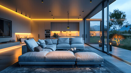 Modern Smart Home Living Room with Advanced Technology Integration