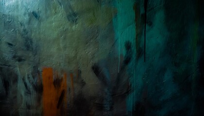 messy paint strokes and smudges on an old painted wall background abstract wall surface with part of graffiti colorful drips flows streaks of paint and paint sprays - obrazy, fototapety, plakaty