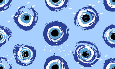 Hand drawn Turkish eye. Seamless pattern with hand drawn Turkish evil eye bead. Good luck. Turkish tile. Oriental ottoman design vector background. Symbol of Turkey, Greese, Crete, Cyprus - 783410060