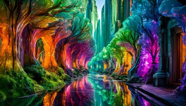 scenary of a abstract colorful forest