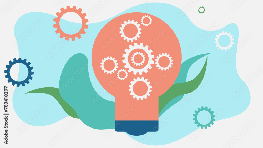 Poster light bulb with gears inside for new idea. business and technology innovation design concept.