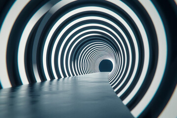 3D rendering of a tunnel with white and black striped pattern