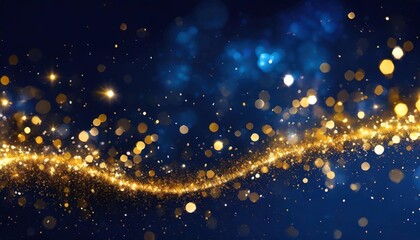 abstract background with gold stars particles and sparkling on navy blue christmas golden light shine particles bokeh on navy blue background 2024 new year background ai generative - obrazy, fototapety, plakaty