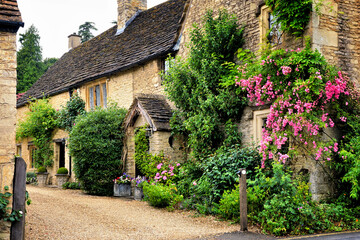 Picturesque stone house in the Cotswolds village of Castle Combe, Wiltshire, England