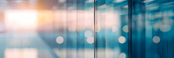 Blurred glass wall of modern business office building at the business center use for background in business concept. Blur corporate business office. Abstract office windows background. - obrazy, fototapety, plakaty