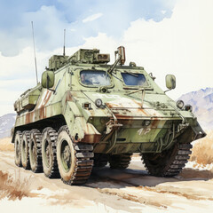 Watercolor Armenian Marder traktor, clipart Illustration, Generative Ai