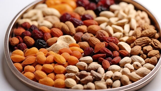 Dried Delights: Close-Up of All Dry Fruits in Tray, Photo Taken from Above