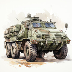 Fototapeta premium Watercolor Armenian Marder traktor, clipart Illustration, Generative Ai
