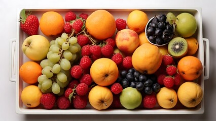 Fruit Melange: Close-Up of Assorted Fruits in Tray, Captured from Above