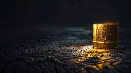 A tire with a golden metal canister against a dark background