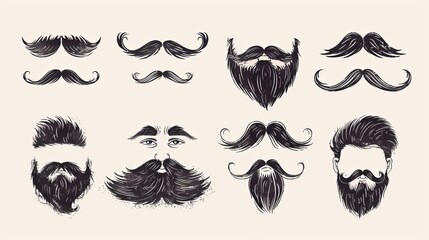 Hand-drawn set of eyebrows, beard, and mustache.