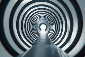 Abstract white tunnel with circular patterns leading to light
