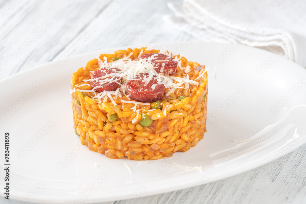 Poster portion of chorizo risotto