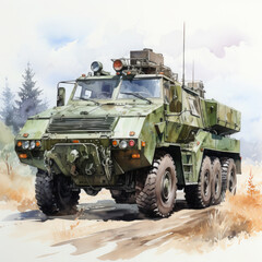 Watercolor Armenian Marder traktor, clipart Illustration, Generative Ai