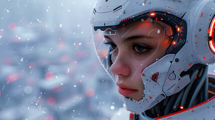 Title: Futuristic humanoid robot in urban environment

