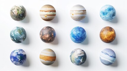set of realistic planets isolated on white background including earth jupiter saturn and neptune 3d space renderings - obrazy, fototapety, plakaty
