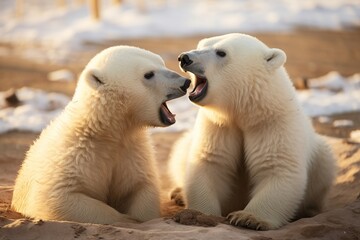 Polar bear (Ursus maritimus) mother and cub - obrazy, fototapety, plakaty