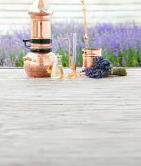 Distillation of lavender essential oil and hydrolate. Copper alambik for the flowering field. - 783413002