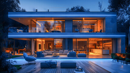 Modern Smart Home Living Room with Advanced Technology Integration