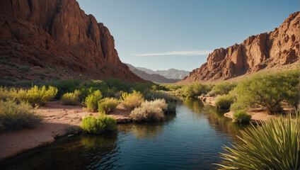 Fototapeta na wymiar Desert oasis, where greenery offsets carbon emissions.