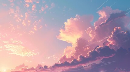 pastel colored sky with wispy clouds at daybreak minimalist landscape illustration