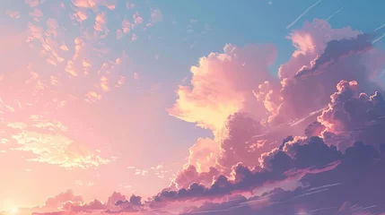 Muurstickers pastel colored sky with wispy clouds at daybreak minimalist landscape illustration © Bijac