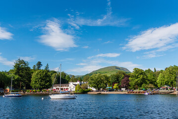Waterhead, Ambleside in the English Lake District on a beautiful Summer day.