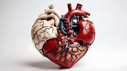 Fototapeta na wymiar Cardiac Cadence: Close-Up of a Human Heart with Blood, on a White Surface