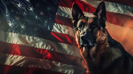patriotic k9 veterans day concept with usa flag 3d illustration honoring brave service dogs - obrazy, fototapety, plakaty