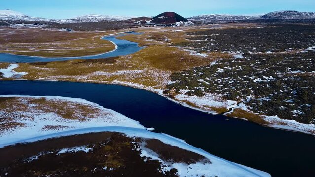 River And Infinite Landscape In Iceland