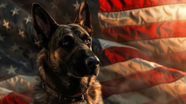 patriotic k9 veterans day concept with usa flag 3d illustration honoring brave service dogs