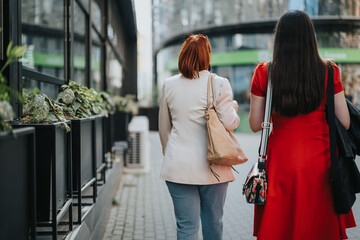 Two business entrepreneurs in conversation on their way to a meeting, strategizing for profit and...