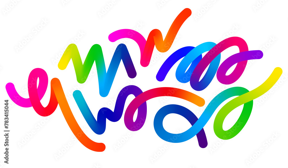 Poster Set of Color Gradient Lines. Abstract Wave 3D Strokes. Vector Splashing Dynamic Shapes in Rainbow Colors. Bright Illustration of Firework, Ribbon or Carnaval Confetti